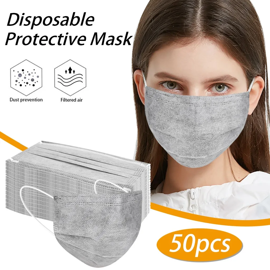 Čelenka máscara маски masque Sivá masku, Jednorazové Masku na Tvár Čistenie Vzduchu Masku na Tvár Pokrývajú 3 Vrstvy Úst Masky s Filtrom 50PCS