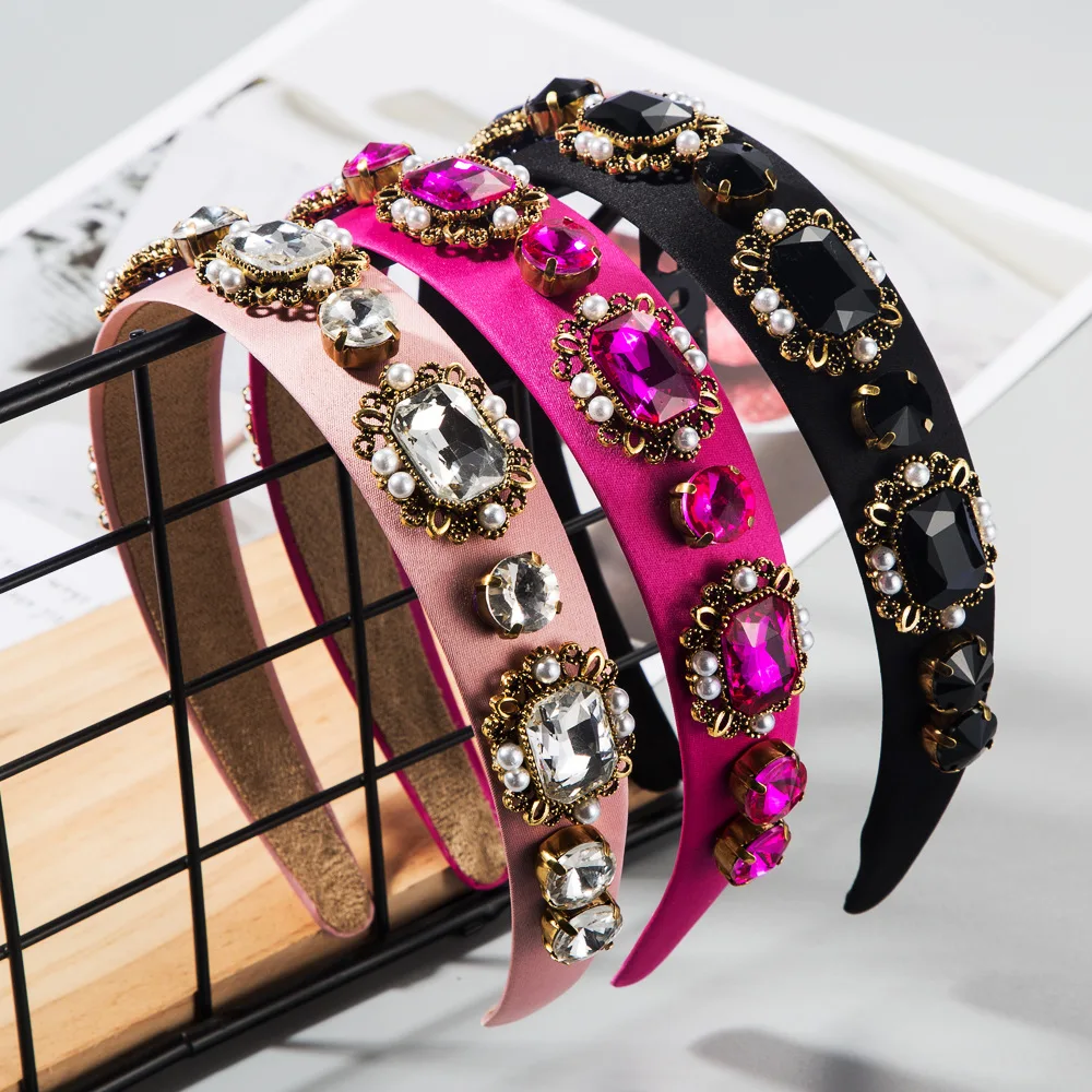 Čierna, Ružová, Čierna Módne Luxusné Drahokamu Hlavový Most Plný Crystal Hairband Headpiece Svadobné Party Dámy Dievčatá Vlasy Príslušenstvo