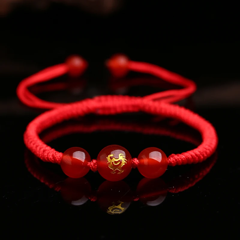 Čínska Astrológia Zvierat Červené Lano Šťastie, Náramky Agates kameň korálky Pár Kúzlo Náramok, Ručne tkaných Ženy Diy Šperky