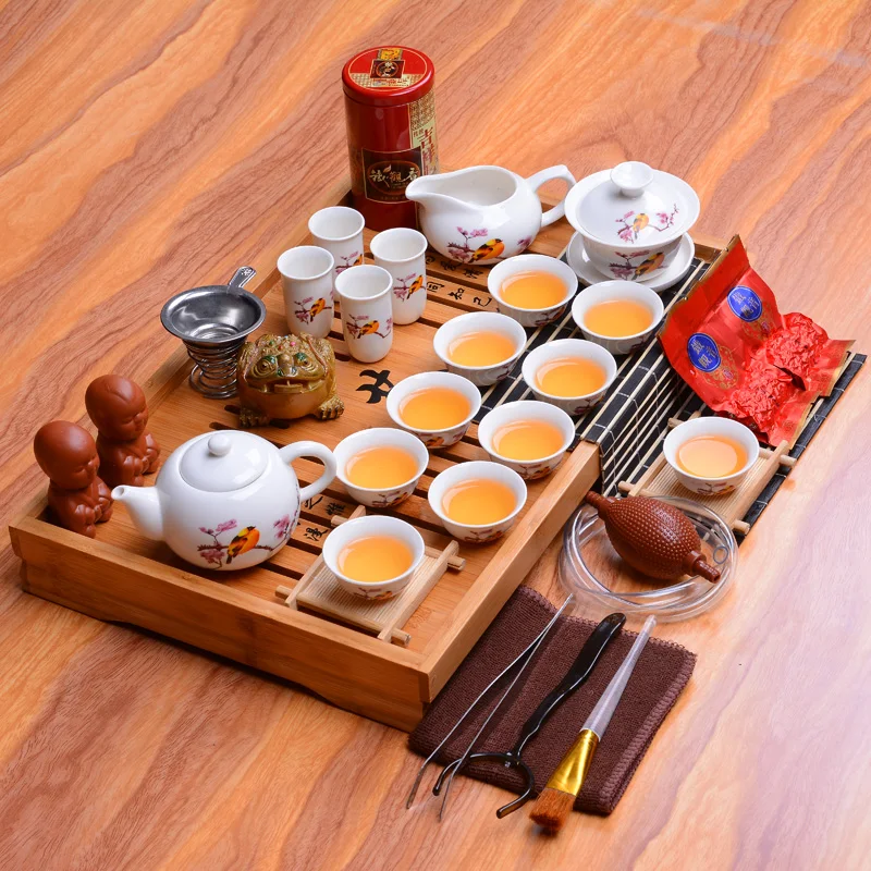 Čínske Tradičné Dehua biely porcelán, čaj sada keramických kung fu komplet z masívneho dreva čaju zásobník čajový obrad