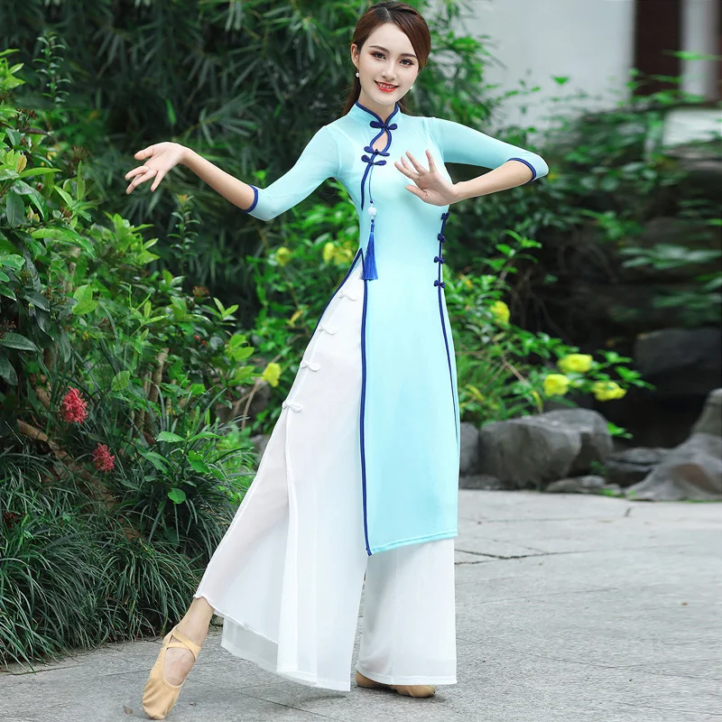 Čínsky Štýl, Elegantné Tanečné Šaty Žien Dospelých Gázy Praxi Šaty Klasického Tanca Cheongsam Orientálne Tanečné Oblečenie DQL5046