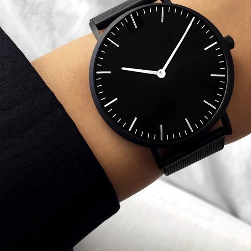 Ženy business hodinky Luxusné Čierne Hodinky Oka Kapela z Nerezovej Ocele, Quartz Analógové Náramkové Hodinky Minimalistický