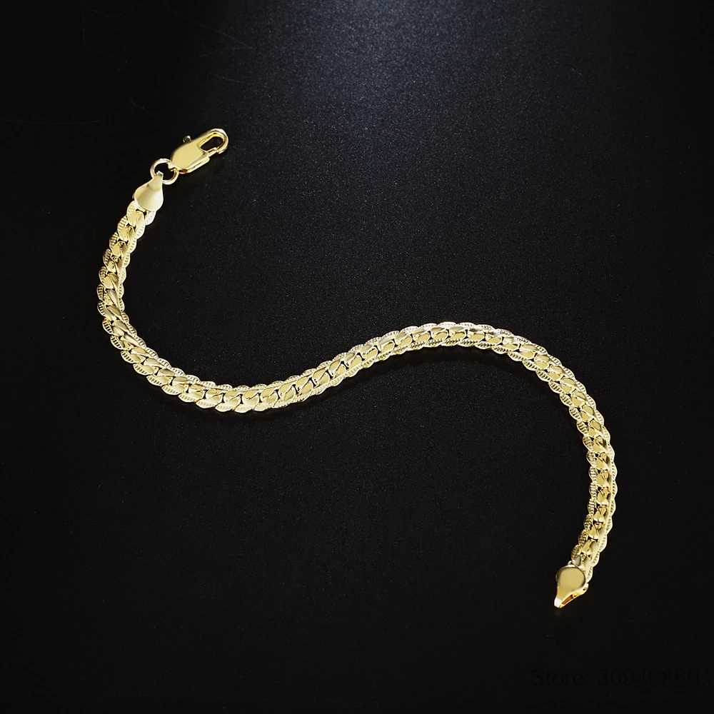 Ženy Sterling Silver plated Náramok Jemné Šperky 5MM 20 cm Had Ploché Muž Reťazca, Náramok, Remienok/pulsera pre Mužov