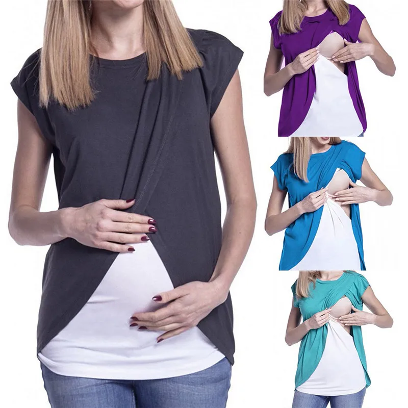 Ženy tehotné, dojčiace Košele Lete Krátky Rukáv ošetrovateľskej materskej oblečenie v materstve blúzka Dropshipping