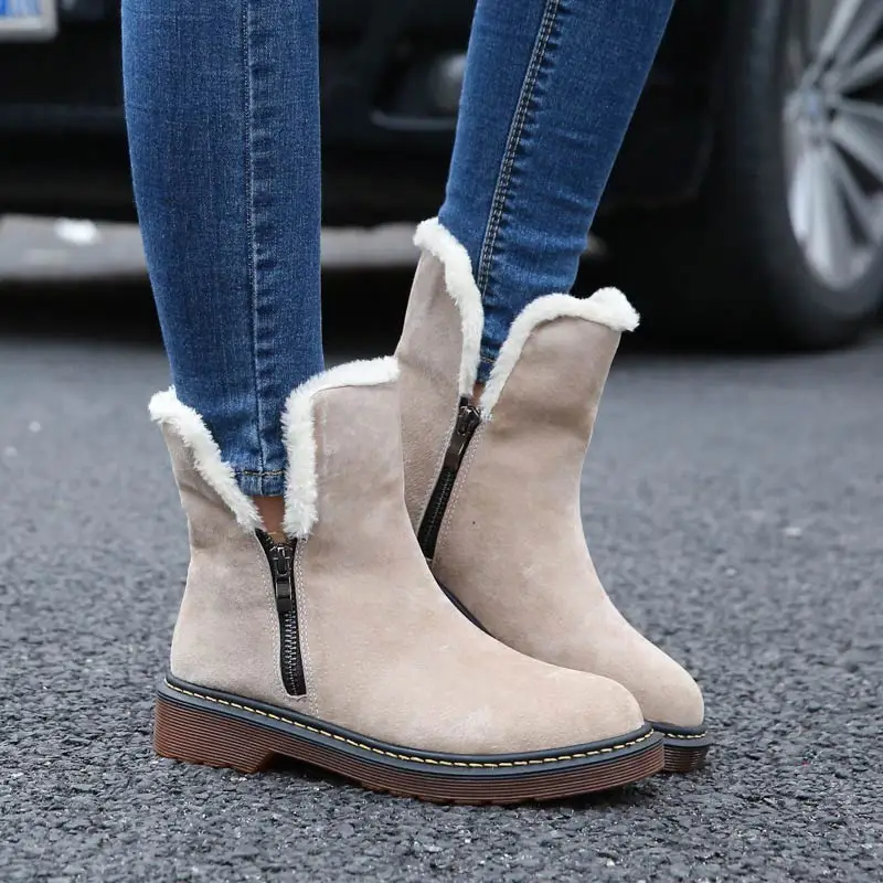 Ženy topánky 2021 nové módne vysoko kvalitné kožené topánky ženy snehu topánky vysokej kvality zime teplé plyšové členkové topánky dámske topánky