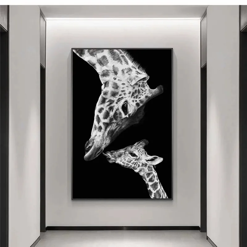 Žirafa Matku a Dieťa Plátne, Obrazy Na Stenu, Umenie Plagáty a Vytlačí Severské Zvieratá Zábavné Umelecké Obrázky Cuadros Dekor