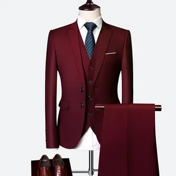 10 farieb Sako+ nohavice + vesta /pánske jednofarebné vyhovovali 3 sady módny butik podnikanie mužov úrad bežné vyhovuje sety S-6XL