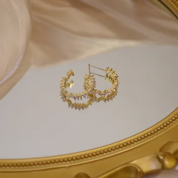 14K Skutočné Zlato Geometrické Stud Náušnice pre Ženy, Jemné Šperky Jednoduchý Štýl Diamond Náušnice