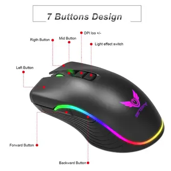 2.4 Ghz Wireless Gaming Mouse Nabíjateľná 2400DPI Nastaviteľné RGB Hráč Optické Myši