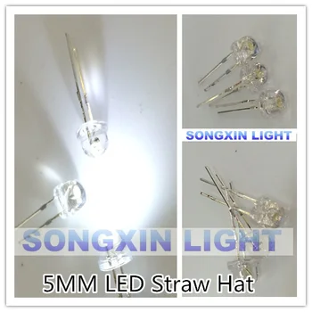 500PCS/VEĽA 5mm slamený klobúk LED lampa korálky. Biele vlasy. Vrcholom veľký čip light-emitting diodes