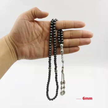 99beads 6 mm Hematite Tasbih Prírodný kameň Kov strapec vrecku modlitba korálky Moslimských náramok Islam kameň Saudská arábia Ruženec