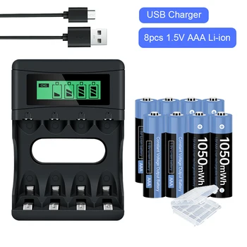 AJNWNM 1,5 V AAA Nabíjateľné Batérie AAA 1,5 v Lítiové Li-ion Nabíjateľnú batériu + LCD Nabíjačka pre 1,5 v AA AAA Lítiová Batéria