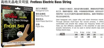 Alice A628 Ploché Rany Šesťhranné Jadro Zo Zliatiny Niklu Rany Zlata Lopta-End 4-Reťazce Fretless Electric Bass Strings
