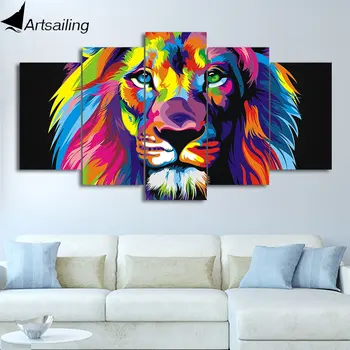 Artsailing 5 kus maľovanie farebné lev maľovanie lev, slon, pes žirafa orol medveď zvieratá maľovanie na stenu umelecké plátno HD tlač