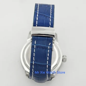 Bliger 46 mm modrá dial automatické mechanické pánske hodinky zafírové sklo Svetelný Nepremokavé Kožené Pútko Náramkové hodinky Mužov
