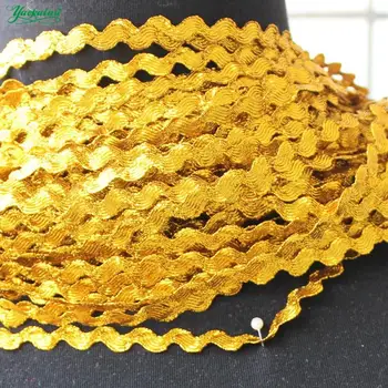 Bright Gold Čipky Stuha 25 Yds S Wave Prekladané Háčkovanie Pásky Pletená Kapela Cosplay Kostýmy Appliqued Šitie Trim spotreba 0,3-0,8 CM