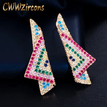 CWWZircons Micro Pave Farebnými Zirkónmi Kameň Zlatá Farba Krásne Roztomilé Etnických Náušnice pre Ženy Jedinečné Šperky Darček CZ778