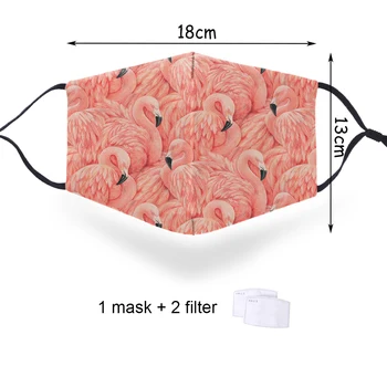 Flamingo 3D Tlač Prachotesný Masku na Tvár PM2.5 Umývateľný Polyester Masky Priedušná Muž Proti Oparu Úst Utlmiť s 2 Filtre, Masky