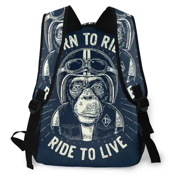 Horolezectvo Batoh Opice Biker Oblečený V Motocyklové Prilby, Vesty A Okuliare, Tašky Cez Rameno, Batohy