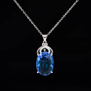 HuiSept Elegantné 925 Strieborný Náhrdelník Oválny Tvar Sapphire Zirkón Prívesok Šperky pre Ženy Svadobné Zapojenie Strana Darček Ornament
