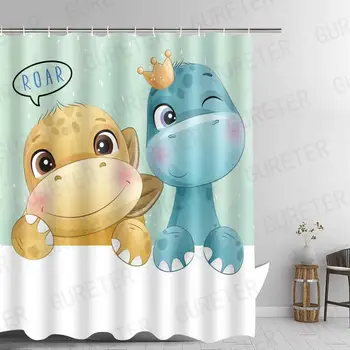 Karikatúra Roztomilý dinosaurus psa, mačky, slona, sprchový záves Vaňa Obrazovke deti kúpeľňa záclony nepremokavé Polyesterové Domáce Dekorácie