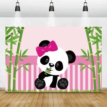 Laeacco Narodeniny Fotografie Pozadia, Ružové A Biele Pruhy, Kvety Panda Bambus Fotografické Pozadie Baby Sprcha Photocall