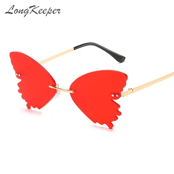 LongKeeper Luxusné bez obrúčok Motýľ slnečné Okuliare Ženy Punk Móda Tichom Objektív Odtiene Vintage lentes de sol mujer UV400