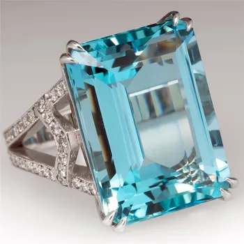 Luxusné Ženské Veľké Vody Modrý Krúžok Crystal Veľký Zirkón Kamenný Kruh, Svadobné Šperky Sľub Zásnubné Prstene Pre Ženy