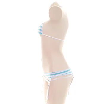 Micro Bikini Extrémne Mini Podprsenka a Nohavičky Podväzok Nastaviť Bielizeň Ženy Úplnej Roztomilý Sexy spodné Prádlo Blue Pink Prekladané Školáčka Jednotné
