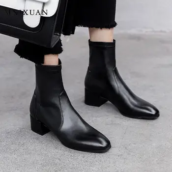 MNIXUAN kórejských študentov bežné dámy obuv zimná členková obuv pre ženy 2019 jeseň nové námestie prst blok podpätky, topánky veľkosť 42