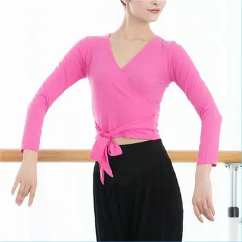 Nové módne farbou ženský tanec v-neck top telocvični školenia dlhý rukáv priedušná femme tshirts