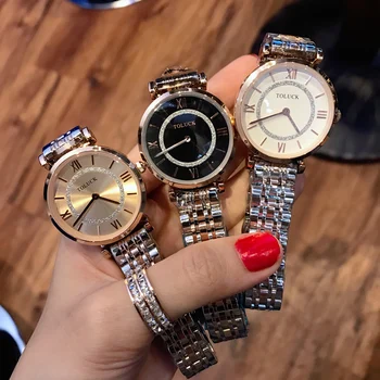 Nové Módne Rose Gold Nehrdzavejúcej Ocele Hodinky Ženy, dámy oblečenie pre voľný čas quartz náramkové hodinky luxusné 2019 reloj mujer Toluck Značky