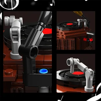 Nápady Retro Phonograph Stavebné Bloky Európsky Štýl Vinyl Player Music Box Model Tehly Zber Dekorácie Deti Hračky