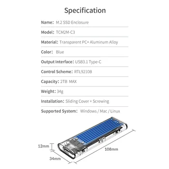 ORICO Typ-C SSD Krytu 10Gbps M. 2 NVMe/SATA Mobilný Pevný Disk Prípade Externé SSD Box Podporu 2TB pre Windows, MAC, Linux