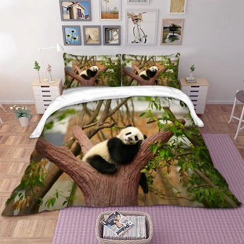 Roztomilá Panda vzor vytlačené posteľná bielizeň Nastaviť pre prikrývku Perinu set obliečok jednoduché Dvojité 3ks Obliečky posteľné prádlo