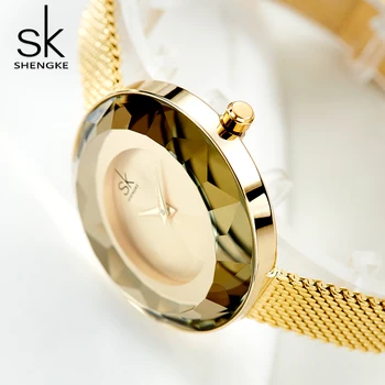 Shengke Hodinky ženy Oka Nerezová Oceľ Remienok Nové Luxusné Módne Zlato Kreatívny Dizajn náramkové hodinky Quartz Relogio Feminino