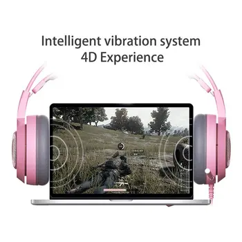 SOMIC G951 Ružové Dievča Mačka Headset Virtuálny 7.1 Potlačením Hluku Herné Slúchadlá USB Vibrácií, LED Slúchadlá Slúchadlá pre PC