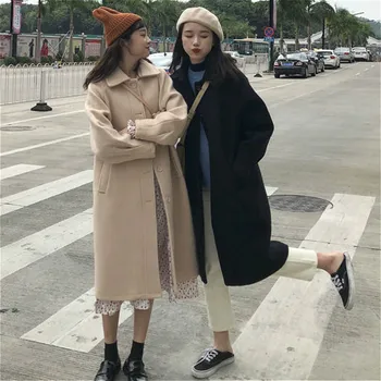 Spája Ženy Nadrozmerná 3XL Zimné All-zápas Trendy kórejský Jednoduché Iny Femme Outwear Vintage Pevné Nové Elegantné Ženy Vlny Kabát Bežné