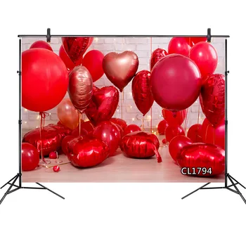 Svadobné Valentines Day Pozadí Fotografie Červený Balón V Tvare Srdca Biele Tehlovej Steny Pozadia Pre Photo Studio Party Decor