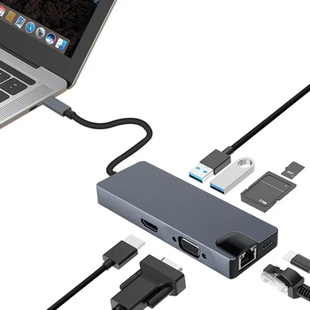 USB Typu C Hub Typ-C, HDMI, VGA, RJ45 Lan Ethernet SD TF USB-C 3.0 Typ c PD nabíjačka pre MacBook Pro OTG