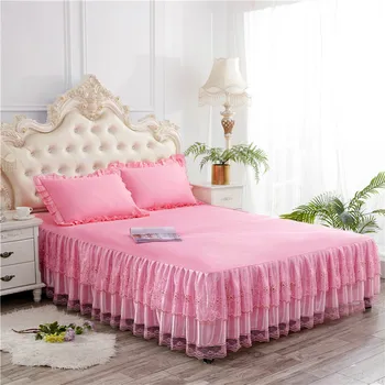 Čipky posteľ sukne princezná matrac kryt ružová béžová farba fialová Lete kórejský štýl pevné deco rbed kryt 150*200 cm full kráľovná posteľná bielizeň