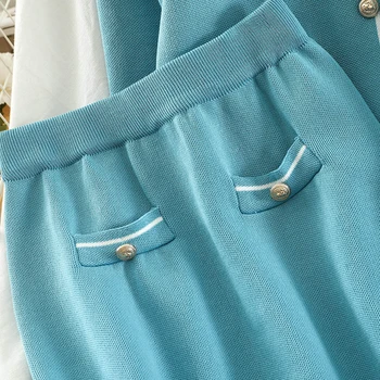 ženské polo golier pletené top vysoký pás v polovici dĺžky sukne jeseň dvoch-dielny príliv Sveter + Elastický pás sukne Sladké 2ks Oblek